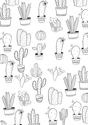 Cactus Pattern Coloring Page